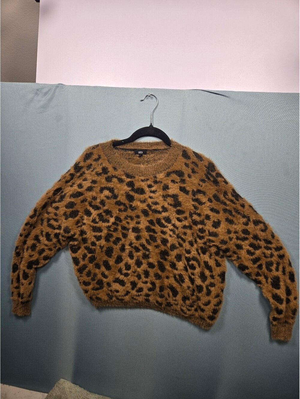 Lucca leopard print fuzzy sweater